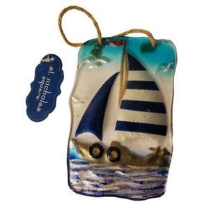 St. Nicholas Square Sailboat Ocean Glass Suncatcher Ornament‎ 6" NWT